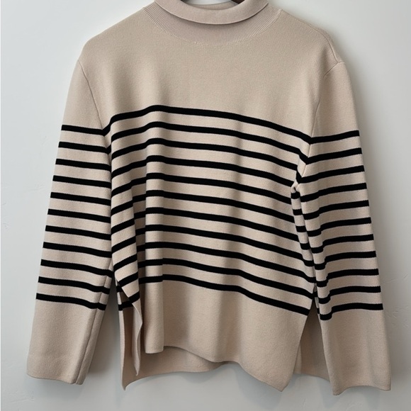 H&M Beige and Black Striped Turtleneck Sweater - Picture 1 of 5